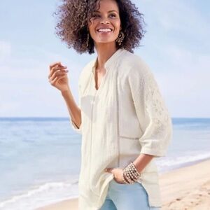 NWT Soft Surroundings Magnolia Gauze Ivory Pearl Tunic